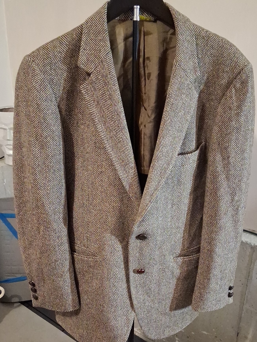 Vintage Herringbone Wool Blazer - Tan/Gray
